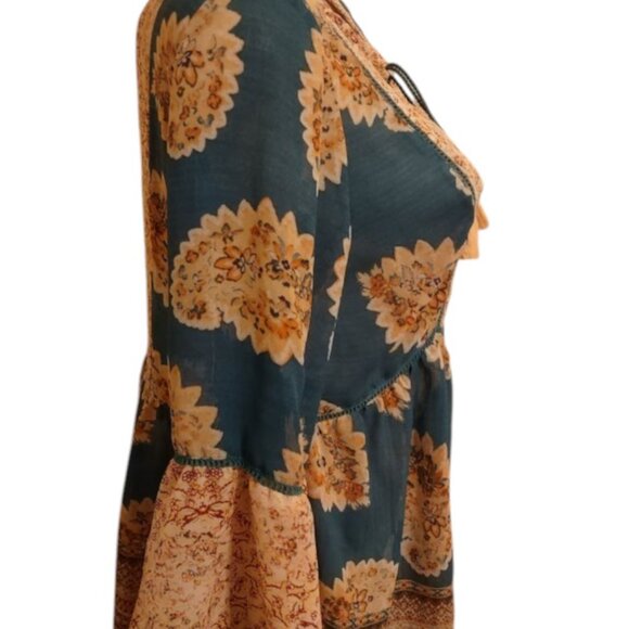 GORGEOUS BOHO 3/4 SLEEVES VINTAGE AMERICA BLUES PEASANT SHIRT SZ M - Picture 3 of 3